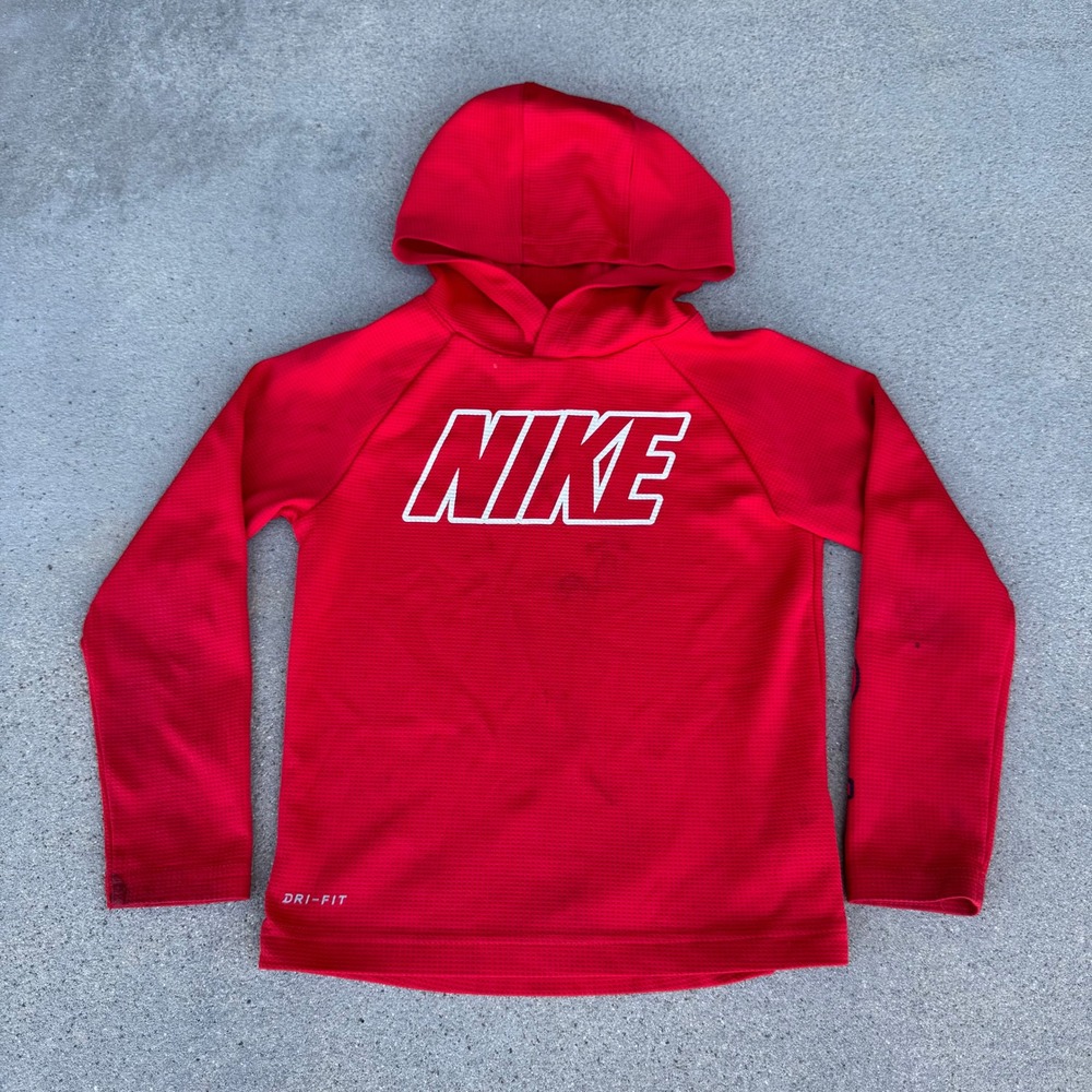 Nike Dri-FIT Boys Red Waffle Knit Hoodie‎ Just Do It Graphic Size S 6-7Y